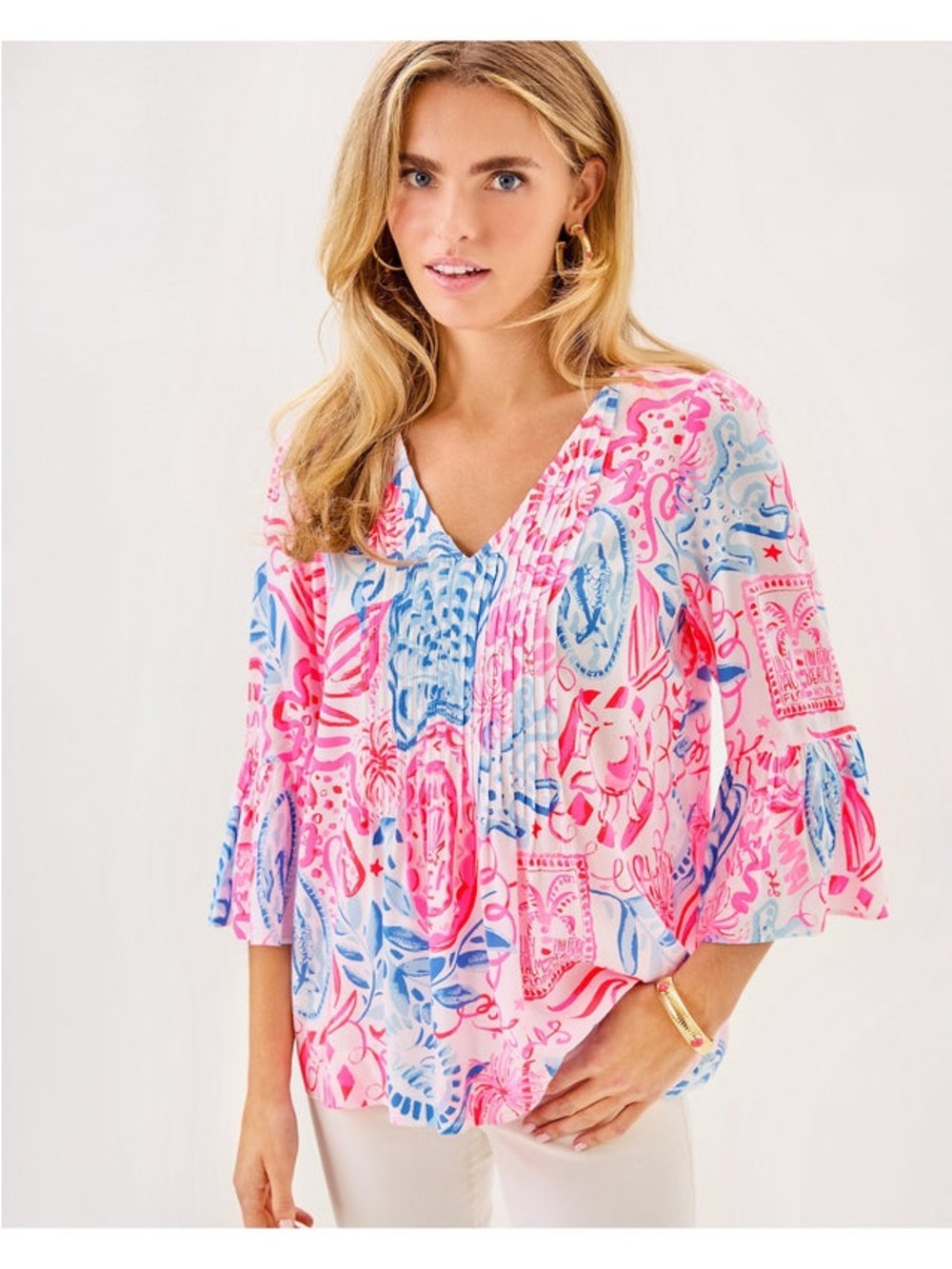 Lilly Pulitzer Pink Multi-Color V-Neck Printed Tunic